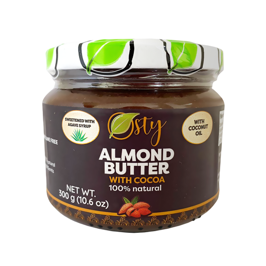 Osty Natural Manteca de Almendras con Cacao, Ingredientes 100% Naturales y Ecológicos. Elaborado con almendras naturales y endulzado con jarabe de agave, tarro de 10 onzas - Mantequilla de almendras con cacao