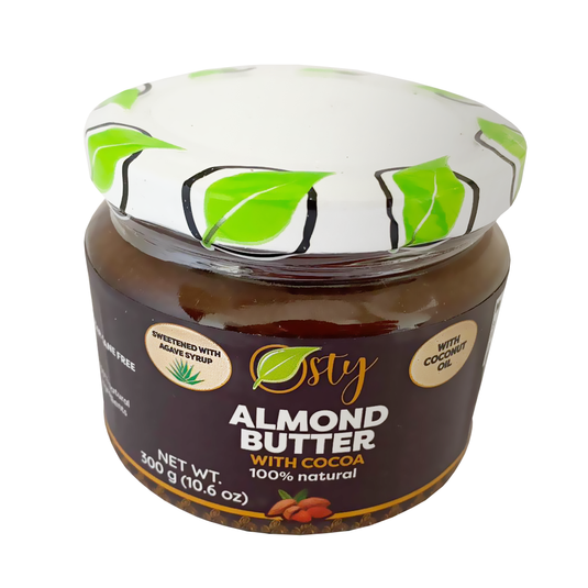 Osty Natural Manteca de Almendras con Cacao, Ingredientes 100% Naturales y Ecológicos. Elaborado con almendras naturales y endulzado con jarabe de agave, tarro de 10 onzas - Mantequilla de almendras con cacao