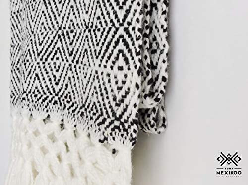 Mexiko Handmade Table Runner or Bedding Blanket, Throw Blanket - Black
