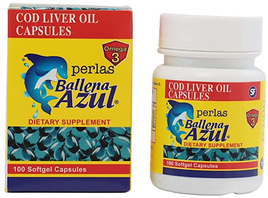 Ballena Azul Aceite de Hígado de Bacalao para Adultos y Niños, Aceite de hígado de bacalao para adultos y niños, buena fuente de vitaminas A,D,E, B1, suplemento dietético, Omega 3, refuerzo del sistema inmunológico, (cápsulas)
