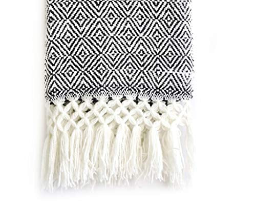 Mexiko Handmade Table Runner or Bedding Blanket, Throw Blanket - Black