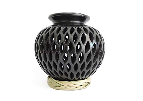 Handmade Mexican Clay Decor Vase/Pot , Perfect for Home Decor, Flowers ( Straw Base not Included) (Vertical Rhomb, 6.6inx6.2in)