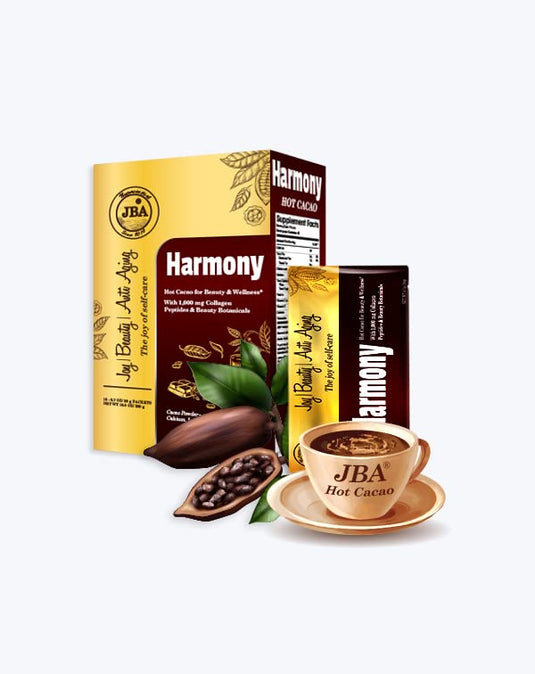 JBA Cacao with Collagen, ENCOURAGES A HAPPY MOOD, SUPPORTS A YOUTHFUL APPEARANCE, PROMOTES HEART & BRAIN HEALTH (Harmony Hot Cacao)