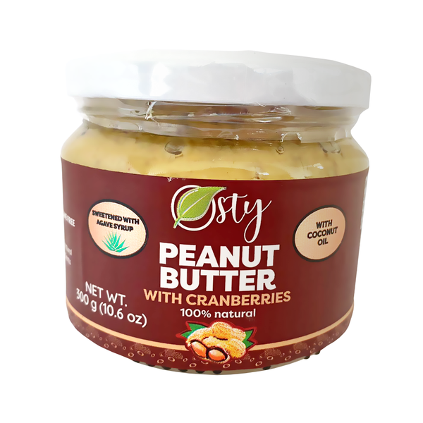 Peanut butter 100% Natural and Organic ingredients. Made with natural almonds and sweetened with agave syrup, 10 ounce Jar. - Peanut Butter with Cranberries