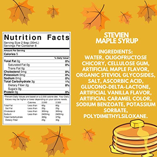 Stevien Keto Sugar Free Maple Syrup - Vegan - Low Carb - Gluten Free - Low Calorie - Sweetened with Organic Stevia - 3 Pack