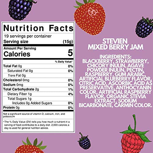 Stevien Jam No Added Sugar - Sweet Strawberry, Peach, and Mixed Berry - 3 Jars