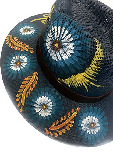 Cargue la imagen en el visor de la galería, Sombreros Chic hechos y pintados a mano con palma blanca real - Talla única - Azul
