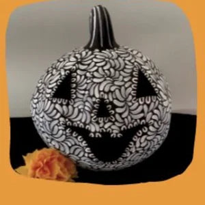 Load image into Gallery viewer, Hand painted Halloween Pumpkin made of clay pink, orange and white colors
