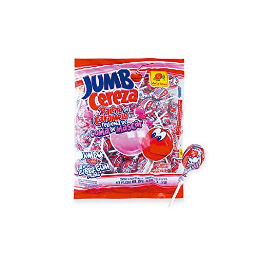 De La Rosa Jumbo Cherry Lollipop, pop de chicle, bolsa de 50