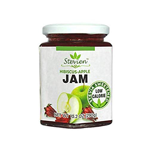 Mermelada de hibisco y manzana dulce Stevien, sin azúcar añadido, apta para personas cetogénicas y diabéticas, vegana, sin gluten, hecha con fruta real, endulzada con stevia orgánica 