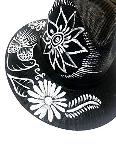 Sombreros Chic hechos y pintados a mano con palma blanca real - Talla única - Blanco y negro