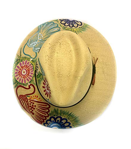 Cargue la imagen en el visor de la galería, Sombreros Chic hechos y pintados a mano con palma blanca real - Talla única - Marrón con flores
