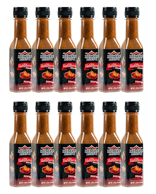 México Lindo Habanero Salsa Picante Xxxtra Hot | 83.200 Nivel Scoville | Mezcla de Habanero, Tatemados y Especias | Perfecto para quesadillas, sopas y nachos | Botellas de 5 onzas líquidas 