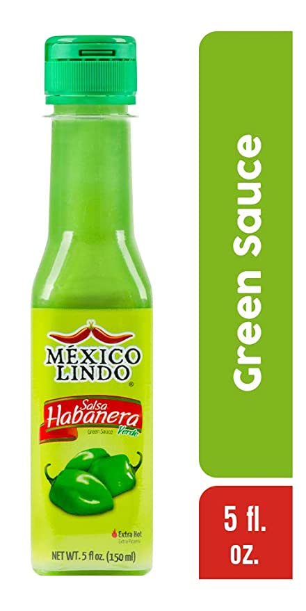 Mexico Lindo Green Habanero Hot Sauce | Real Green Habanero Chili Pepper | Enjoy with Mexican Food, Seafood & Pasta | 5 Fl Oz Bottles