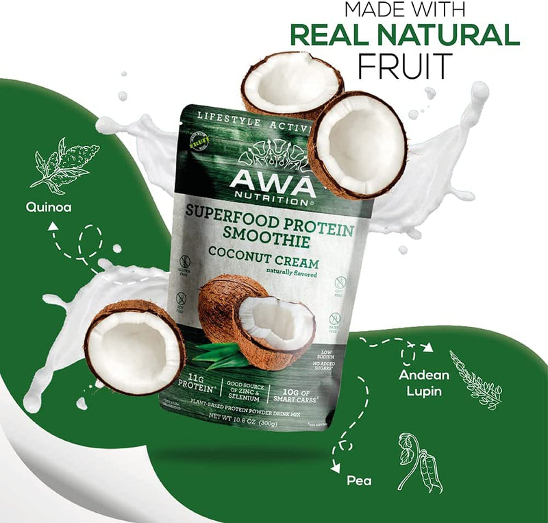 Cargue la imagen en el visor de la galería, Mezcla en polvo para batidos de proteínas superalimentos de AWA Nutrition | Crema de Coco Sabor Natural | Sin gluten, soja y lácteos | Vegano | Fuente de minerales y carbohidratos inteligentes | Elaborado con superalimentos ancestrales 
