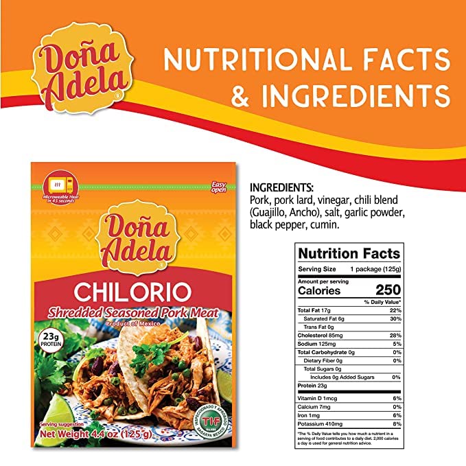 Cargue la imagen en el visor de la galería, Doña Adela Lista para Comer, Comida Mexicana, sin conservantes, sin necesidad de refrigerar (Chilorio 4 pack) 
