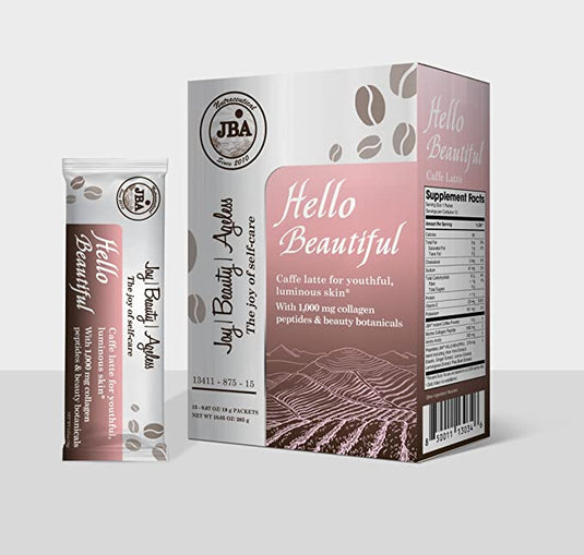 JBA Caffe Latte con colágeno, para piel luminosa con 1000 mg de péptidos de colágeno y botánicos de belleza, mejora la hidratación y elasticidad de la piel, reduce la aparición de arrugas (Hello Beautiful Caffe Latte) 