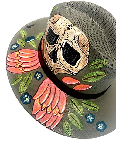 Cargue la imagen en el visor de la galería, Sombreros Chic hechos y pintados a mano con palma blanca real - Talla única - Calavera
