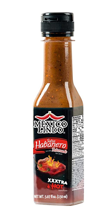 Cargue la imagen en el visor de la galería, México Lindo Habanero Salsa Picante Xxxtra Hot | 83.200 Nivel Scoville | Mezcla de Habanero, Tatemados y Especias | Perfecto para quesadillas, sopas y nachos | Botellas de 5 onzas líquidas 
