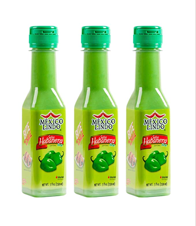 Load image into Gallery viewer, Mexico Lindo Green Habanero Hot Sauce | Real Green Habanero Chili Pepper | Enjoy with Mexican Food, Seafood &amp; Pasta | 5 Fl Oz Bottles
