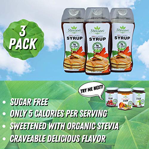 Stevien Keto Sugar Free Maple Syrup - Vegan - Low Carb - Gluten Free - Low Calorie - Sweetened with Organic Stevia - 3 Pack