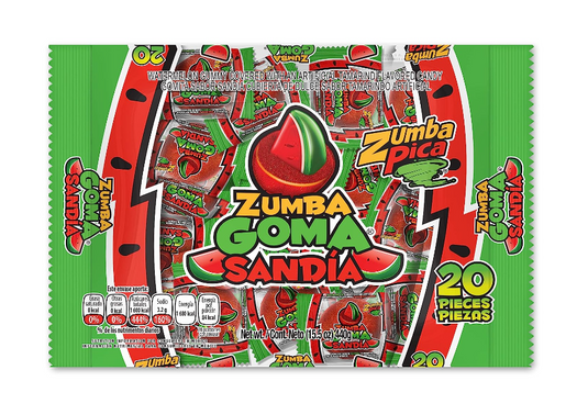 Zumbapica Zumba Goma Sandia Gummy Covered with Tamarind Candy (20 pcs bag).