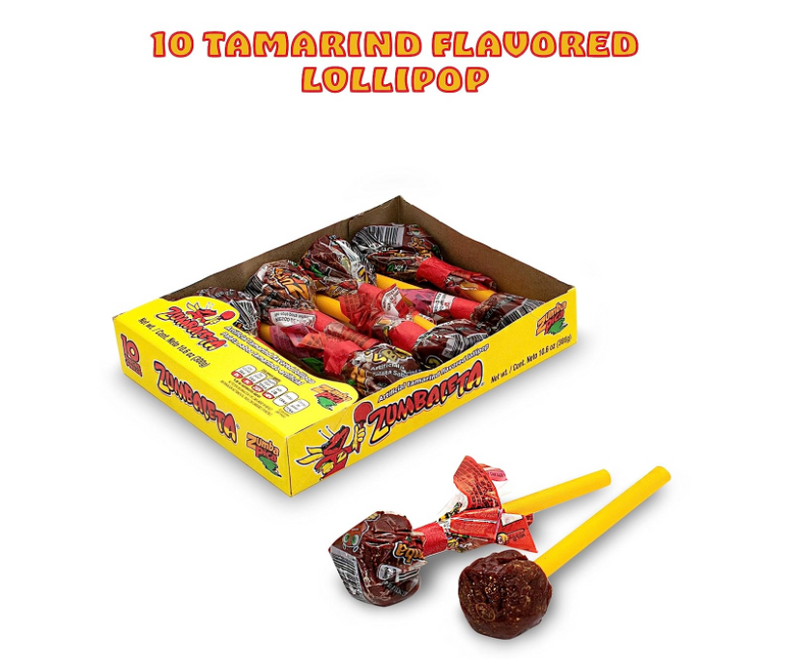 Load image into Gallery viewer, Zumbapica Zumbaleta Tamarind Lollipop 10pcs – Tamarind Candy Lollipops
