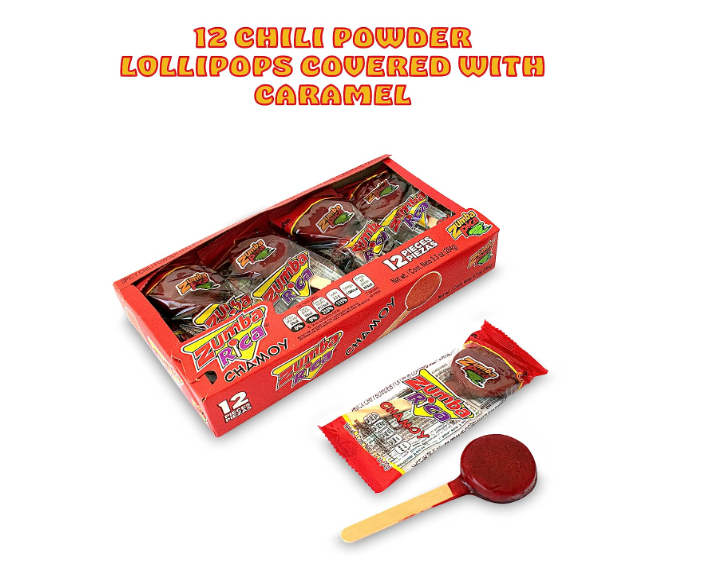 Load image into Gallery viewer, Zumbapica Zumba Rica Chamoy Chili Powder Lollipop 12pcs - Chamoy Lollipops with Chili Powder Cover with Caramel
